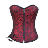 Red Black Brocade Reversible Corset Steampunk Zipper Halloween Overbust Top